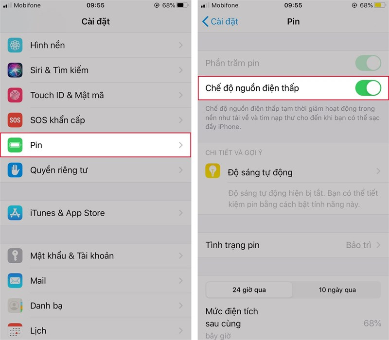 Sử dụng tiết kiệm pin trên iPhone