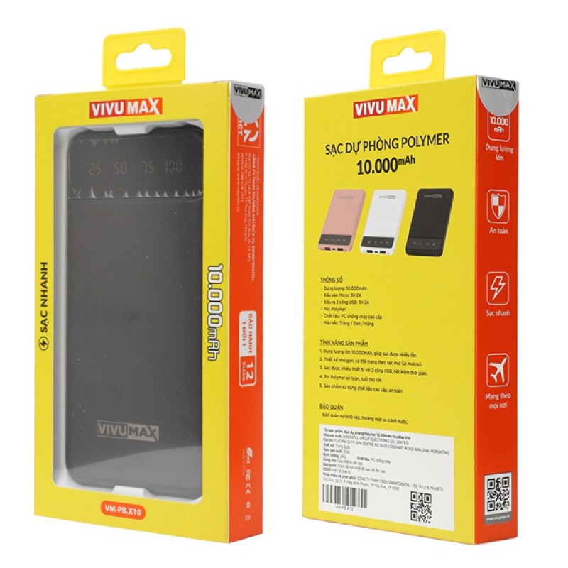 Sạc dự phòng Vivumax X10 10.000 mAh VM-PB.X10