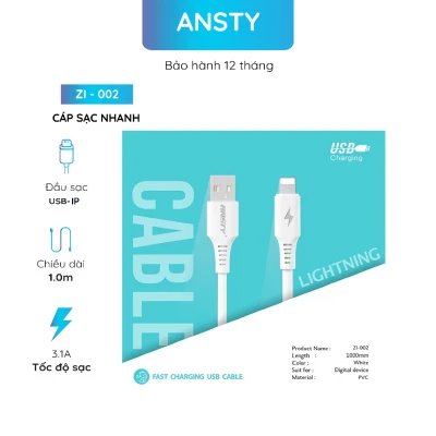 Cáp sạc nhanh USB to Lightning Ansty ZI-002 White