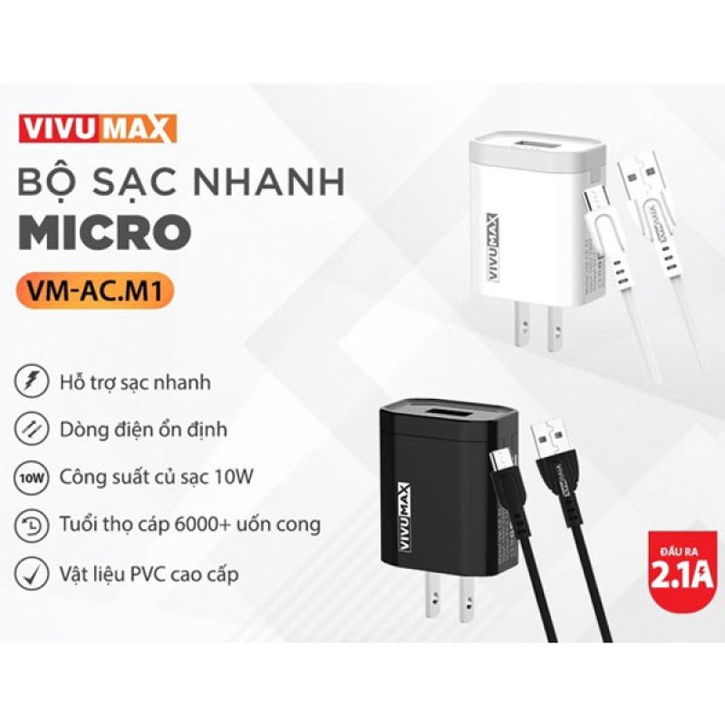 Bộ sạc nhanh 2.4A Micro VivuMax VM-AC.M1