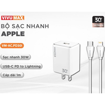 Bộ sạc nhanh cao cấp 30W USB-C to Lightning VivuMax VM-AC.PD30i