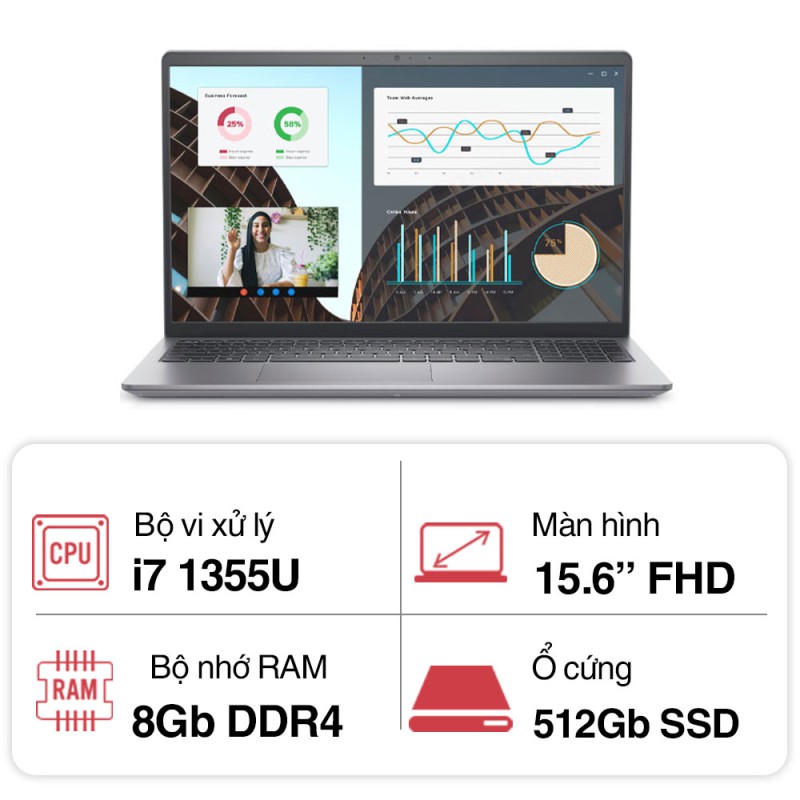 Dell Vostro 3530 I7 1355U V3530-i7U085W11GRD2 (Intel Core i7-1355U / 8GB / 512GB / NVIDIA MX550 2GB / 15.6 inch FHD / Win 11 / Office )