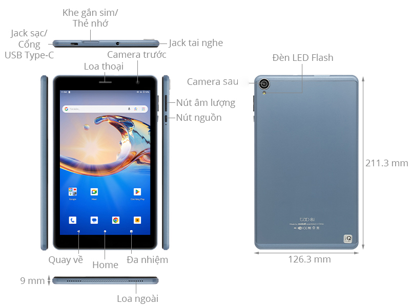 Máy tính bảng Mobell Tab 8.1 2G/16GB BLUE