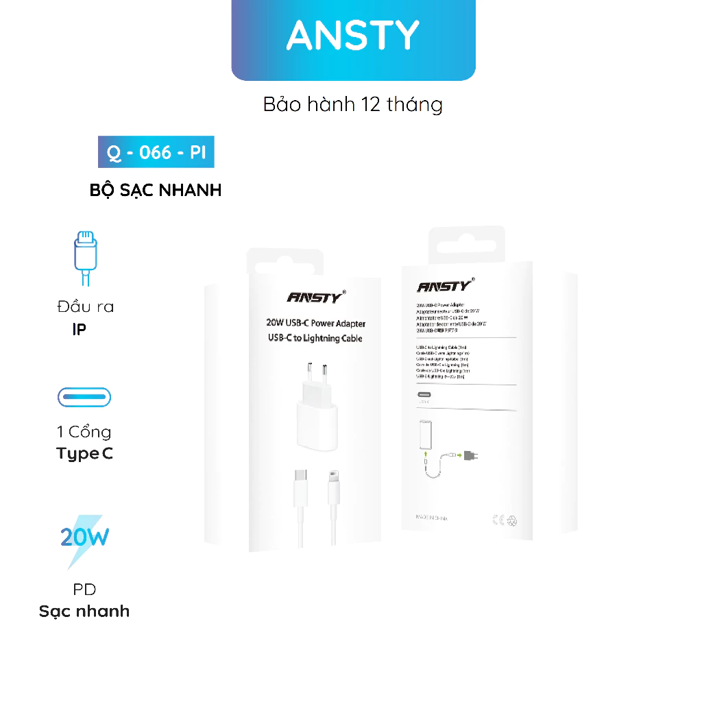Đầu nối sạc nhanh 20W USB C Ansty Q-066