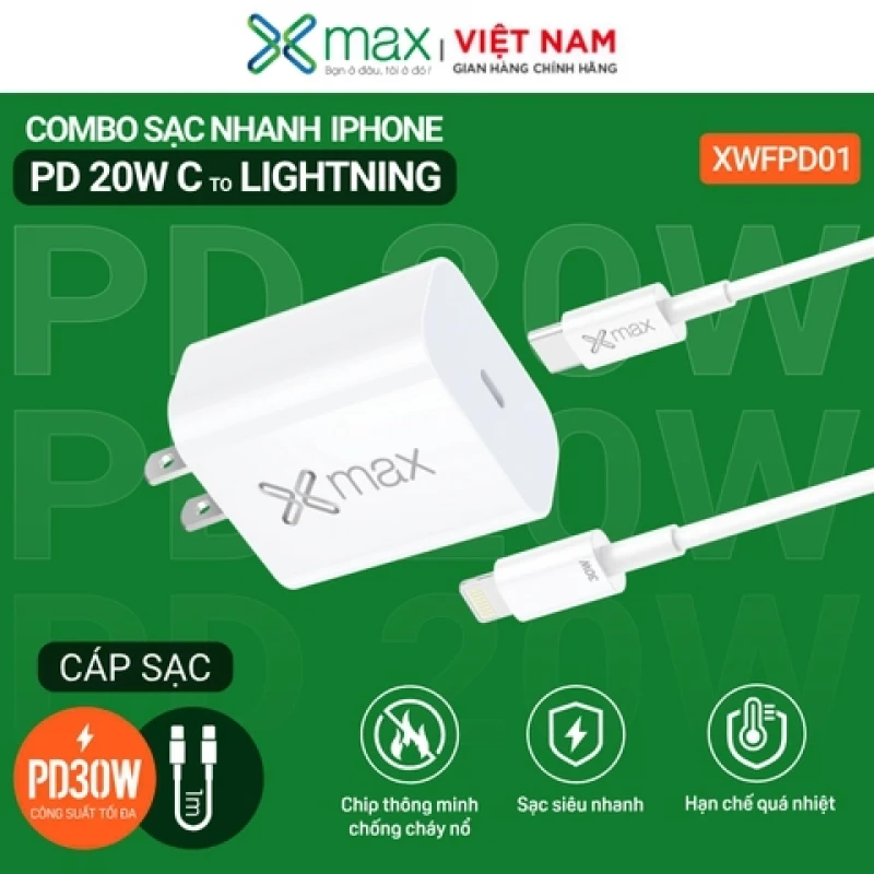 Bộ sạc nhanh 25W Type-C to Type-C Xmax PD/PPS/QC3.0 XWFCC02 White (KG)